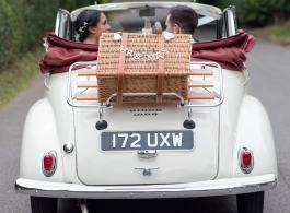 White Morris Minor wedding car for hire in Godstone